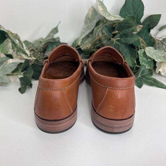 Brookline Shoes Men’s Size 8 Brown Leather Penny Loafer Contrasting Stitching - Picture 4 of 9